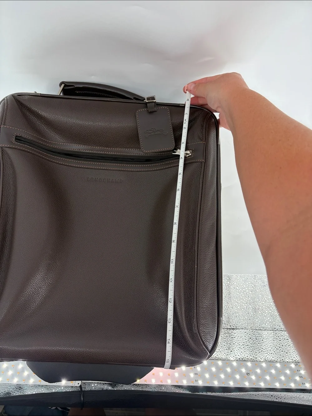 Longchamp Brown Leather Travel Carry-On Rolled Wheeled Bag with Expansion Option